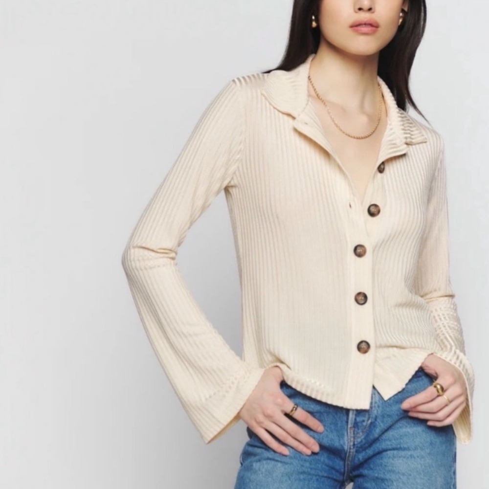 REFORMATION Esmeray Knit Top Size Small Flare Sleeve